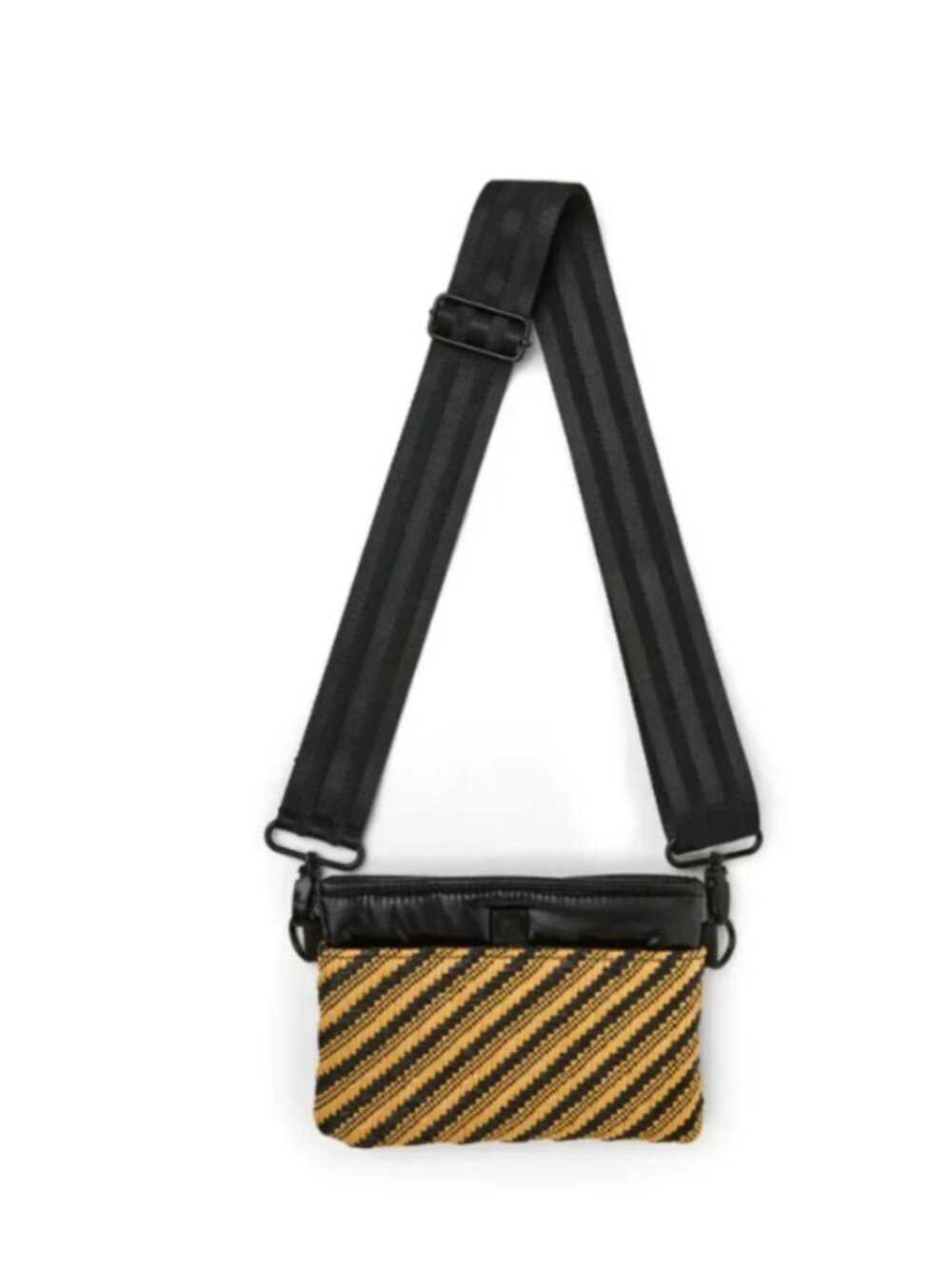 THINK ROYLN Bum Bag Crossbody Dune/Black Diagonal Stripe Raffia/Pearl Black NWT